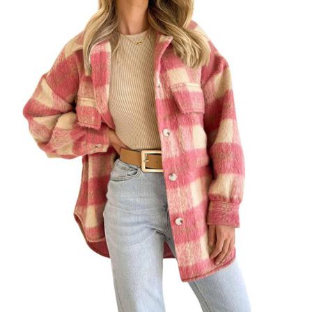 Kvinnor Pläd Med Fickor Lapel Long Sleeve Cardigan Jackor