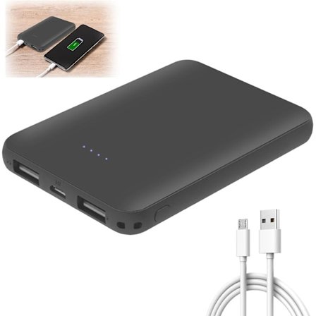 5000mAh Slim Powerbank med 2 Uttag och 2 Ingångar, Snabbladdning USB C Extern Batteri