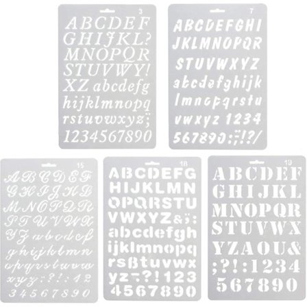 5 stk kalligrafi stencil alfabet, alfabetmaleri, assortert