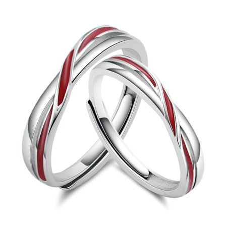 Adjustable Pure Silver Couple Ring with Red Thread, Wedding Ring and Promise Rings, Valentine's Day Gift for Women and Men