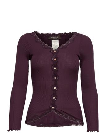 Silk Cardigan W/ Lace Strikkegenser Cardigan Lilla Rosemunde