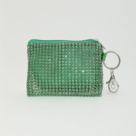 Strassikoristeltu Pieni Vetoketjullinen Kolikkokukkaro VIHREÄ