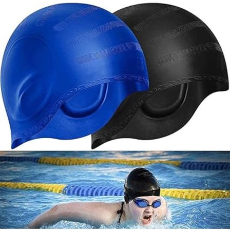 3D Ørebeskyttelse Badehette - Badehette for Kvinner, Menn og Barn - Bassenghette - Svømmehette for Kvinner - Vanntett Badehette - Vanntett Silikon 