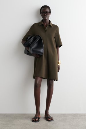 COS Women's Jersey Polo Mini Dress in Green
