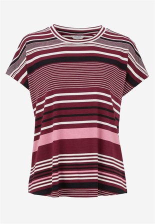 Cellbes of Sweden - Jerseytop med korte ærmer i vinrød / stribet til damer i størrelse 58/60