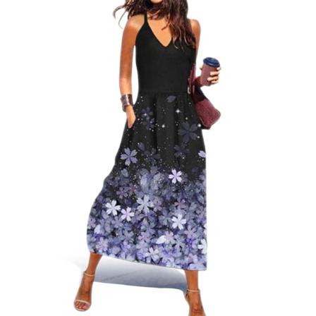 Print Med Blommönster För Kvinnor Ärmlös Klänning