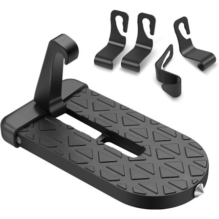 Bilpedal Steg & 4PCS Bilförvaringskrok, U-formad Dörrpedal med Säkerhetshammare Lätt Takåtkomst, Fällbar Stege Fotstöd Fordon Krok Pedal