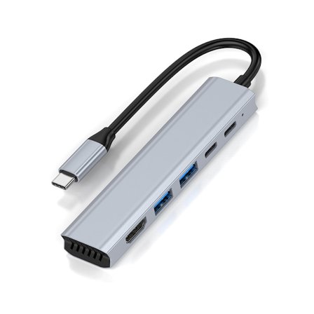 5-in-1 USB-C - HDMI-keskitin 4K USB-C-datalla ja 100 W PD-latauksella, yhteensopiva Macbook/Huawei/Apple-laitteiden kanssa