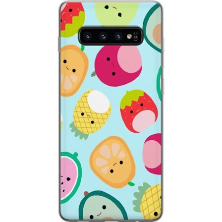 Kompatibelt Mobildeksel til Samsung Galaxy S10 Mønster av kawaii-frukter som jordbær sitron ananas og avocado på lyseblå bakgrunn