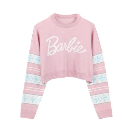 Barbie Dam/Kvinnor Logo Cropped Jumper M Rosa/Vit Pink/White M