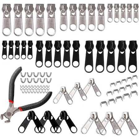 Set, 85 delars reparationssats för dragkedjor, 3 mm, 5 mm, 8 mm metalldragkedjor
