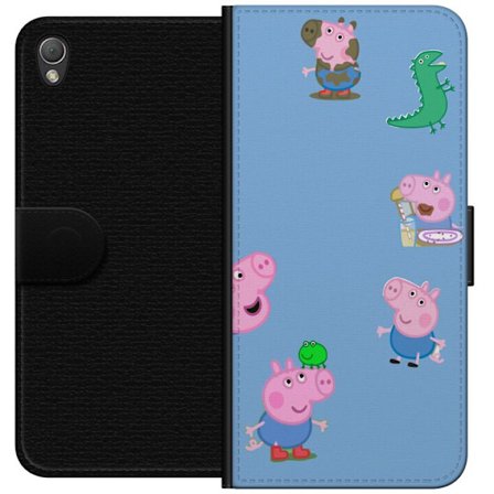 Yhteensopiva Lompakkokotelo Sony Xperia Z3 Peppa Pig kasvomalli vaaleansinisellä pohjalla, toistuva leikkisä lasten motiivi Greeta Possulla