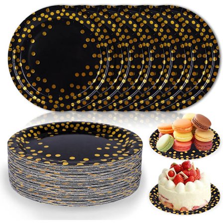 Förpackning med 50 engångstallrikar av papper - 18 cm - För barnkalas - För Halloween - Svart guld