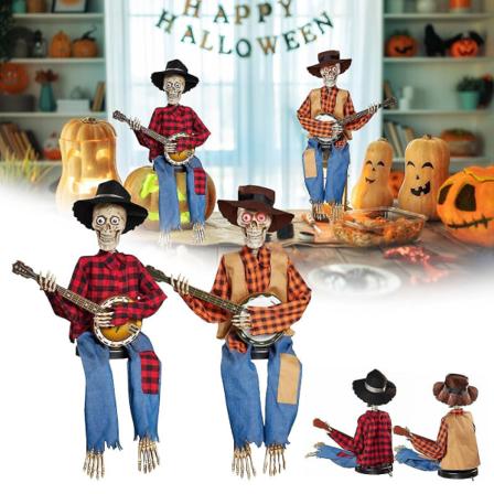 Halloween animerade banjoskelett - rolig dekoration med duellerande skelett som spelar banjos A 1 pack