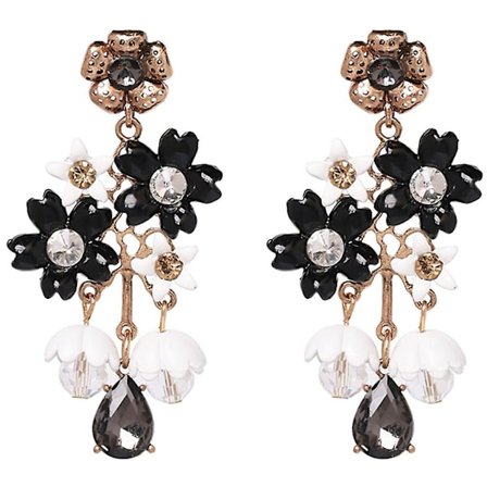Elegante blomsteranheng Rhinestone dameøredobber smykker (svart/hvit)