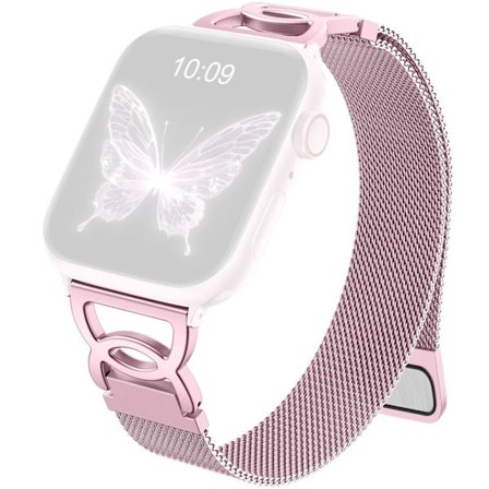 Klockarmband Apple Watch Series 10 46mm Magnetlås rostfritt stålband - Rosa Ros