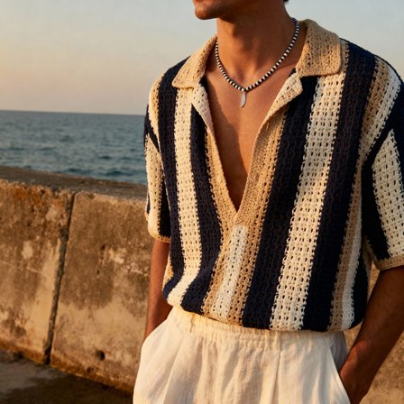 Amalfi | Zwart-witte kralenketting met veer voor mannen - Kralenkettingen