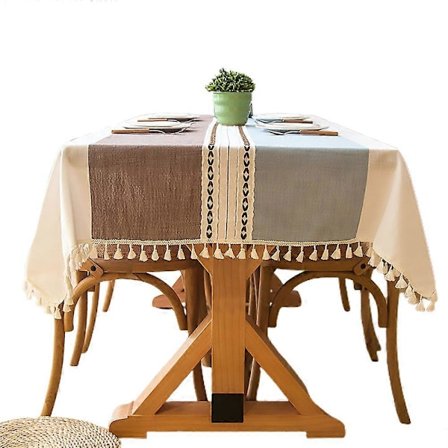 Tvättbar bordsduk i bomullslinne med tofsar, modern enkel randig bordsduk för hemkök matbordsdekoration