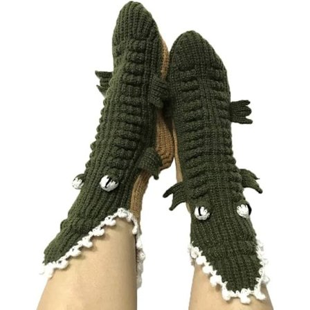 Alligator Sokker Strikket Krokodille Sokker for Kvinner Menn Vinter Hjem Varme Sokker F