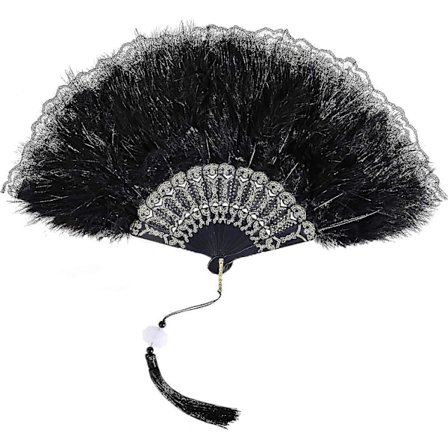 Dam 20-tals Fjäderfläkt, Svart Fläkt 1920-tals Maskeradaccessoarer, Portabel Fläkt för Vintage Temafest Födelsedag Nyår Cocktail Bröllop 20-tal