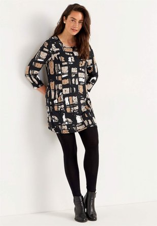 Cellbes of Sweden - Jerseytunika med lommer i beige / svart / mønstret for damer i størrelse 58/60