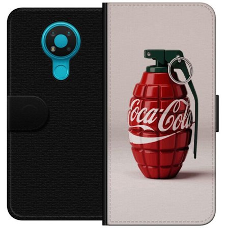 Kompatibel Tegnebogsetui til Nokia Nokia 3.4 Kunstnerisk illustration af Coca Cola granatæble i rødt og grønt, pop art inspireret motiv med legende