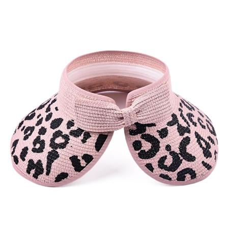 Leopardmönstrad Visirhatt med Bred Brätte och Rosett - Tom Hatt för Sommarbruk Pink