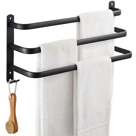 Pyyhehylly, ruostumaton teräs, seinäkiinnitys, 3 kpl, pyyheteline kylpyhuoneeseen/keittiöön (musta, 50cm)