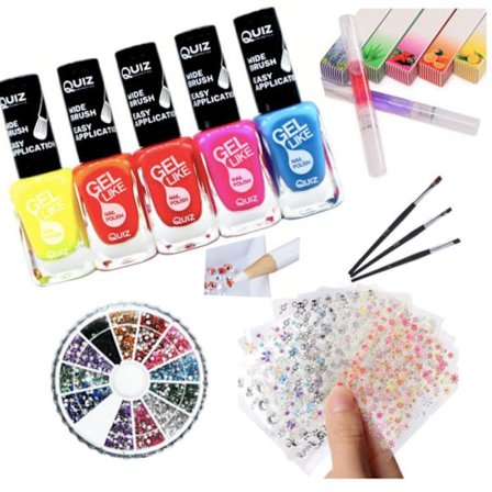 Neglesæt - Dekorationssæt - Neglelak, Rhinestone, Negleklistermærker