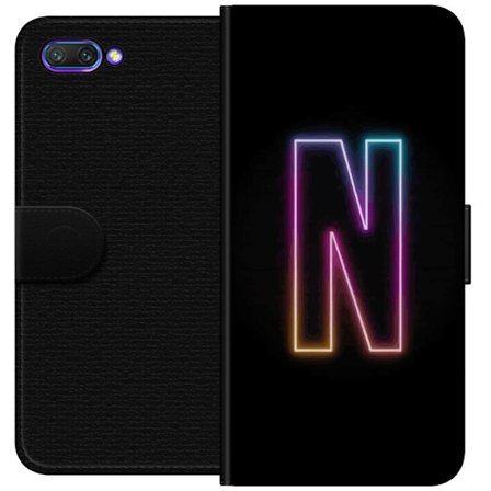 Yhteensopiva Lompakkokotelo Honor Honor 10 Minimalistinen neonkirjain N värinvaihtuvassa valossa mustaa taustaa vasten