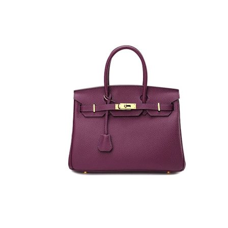 Elegant Lilla Lychee Print Læder Håndtaske 35cm med Sølvdetaljer