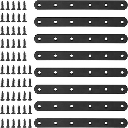 stk. 200 mm flade lige sorte metalbeslag med 55 skruer til træmøbler (200 x 20 x 3 mm)