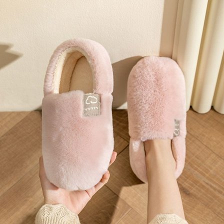 Dame Tøfler i ensfarget plysj, Slipp på Hjemme Tjukksåle Komfortable Sko, Varme og koselige Fuzzy Innesko