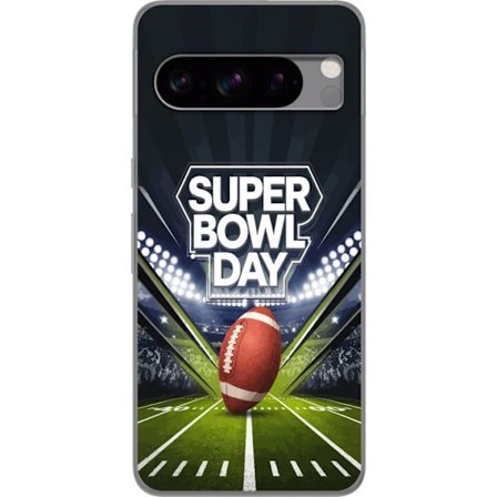 Kompatibelt Mobildeksel til Google Pixel 8 Pro Super Bowl Day plakat med amerikansk fotball på opplyst arena i dramatisk sportsdesign
