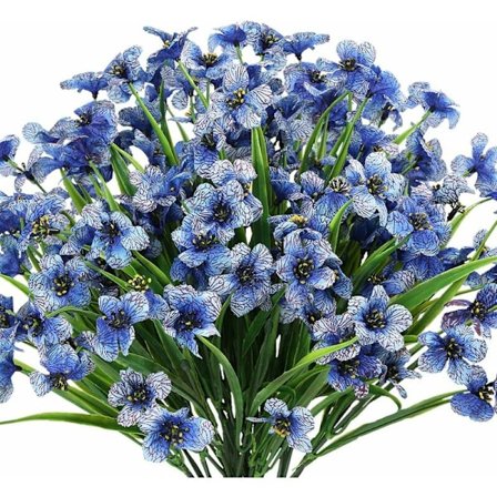 10 Bundter Kunstige Udendørs Blomster UV-Resistente, Fadedfri Falske Violetblomster til Indendørs/Udendørs Hængende Planter, Have, Terrasse, Veranda, 