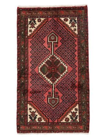 Handgeknüpft Hamadan 68X120 Wollteppich Schwarz/Dunkelrot Klein