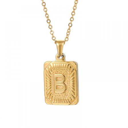 18K Guldpläterat Fyllt Initialhalsband med Hänge, Fyrkantig Bokstav
