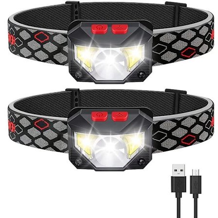 Vattentät uppladdningsbar LED-pannlampa med rörelsesensor, 1000 lumen, 30 timmars batteritid, USB-pannlampa