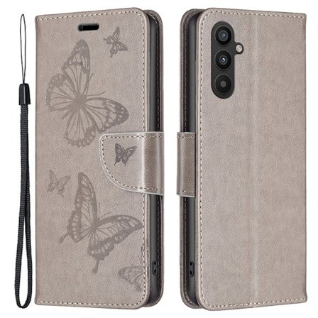 Sommerfugl Samsung Galaxy A34 5G Flip Etui - Grå