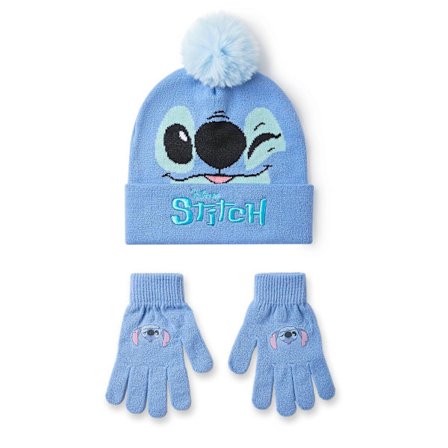 Disney Jentelue og Hanske Sett Blå Stitch Ansiktsmotiv - En Størrelse