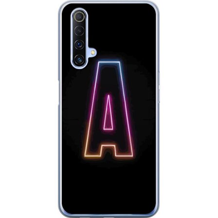Kompatibel Mobilcover til Realme Realme X50 5G Minimalistisk neonbogstav A i regnbuefarvet lys mod sort baggrund i moderne typografisk stil