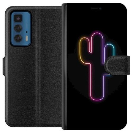 Kompatibelt Lommeboketui til Motorola Motorola Edge 20 Pro Neonillustrasjon av kaktus i rosa og blått lys mot mørk bakgrunn