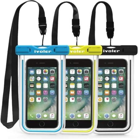 [Pakke med 3] Vandtæt telefontaske - Universal - IPX8-certificeret - Sort/Blå/Grøn