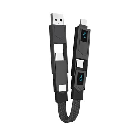 4-i-1 PD65W Datakabel Multi USB Laddningskabel: Kort EDC-kabel för Lightning, Type C och A