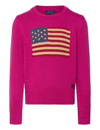 Flag Cotton Crewneck Sweater Pink Ralph Lauren Kids