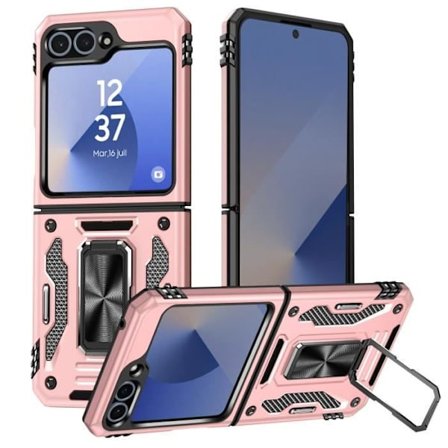 Fodral för Samsung Galaxy Z Flip 6 - AVIZAR - Skin ArmoRing - Stöttåligt - Ringstativ - Champagnerosa Rosa_yux
