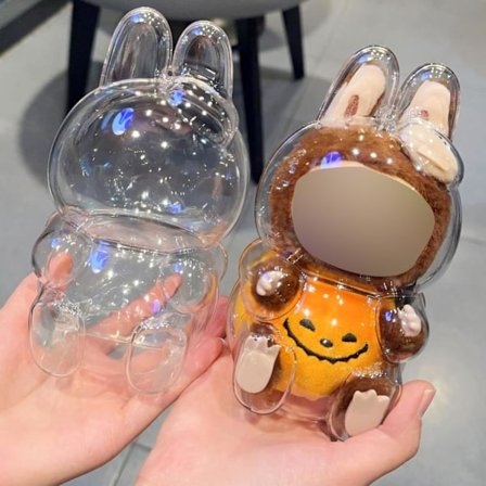 Beskyttelsesetui for 17cm Dukker, Klar Plastdeksel for Have a Seat Plysjleke med Nøkkelring og Flanellpose (Ingen Dukke)