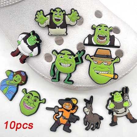 10 st Shrek Sko Dekoration Berlocker, Tecknade Sko Berlocker För Diy Träskor Sandaler Armband Dekoration Sko Tillbehör Party Favor_Överraskning