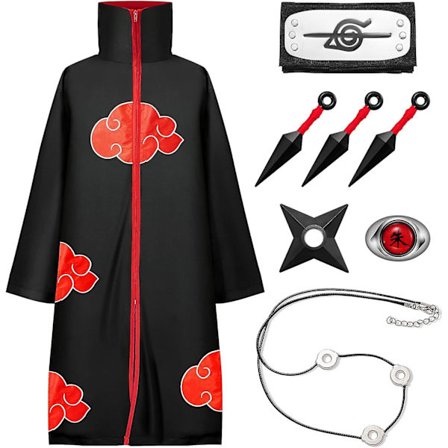 Akatsuki-kappe Itachi Anime Cosplay-kostyme for barn - 8 deler fancy dress