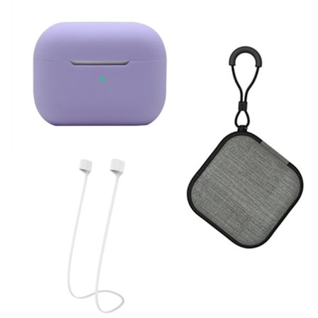 AirPods Pro 2 silikonfodral med rem och förvaringslåda - Ljuslila